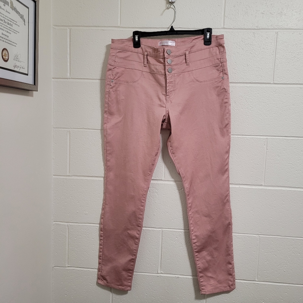 #8 💙 Pink denim pants high rise button fly curvy jeans size 17